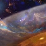 طرحی گرافیکی از ناحیه‌ی ستاره‌زایی در سحابی NGC 6357