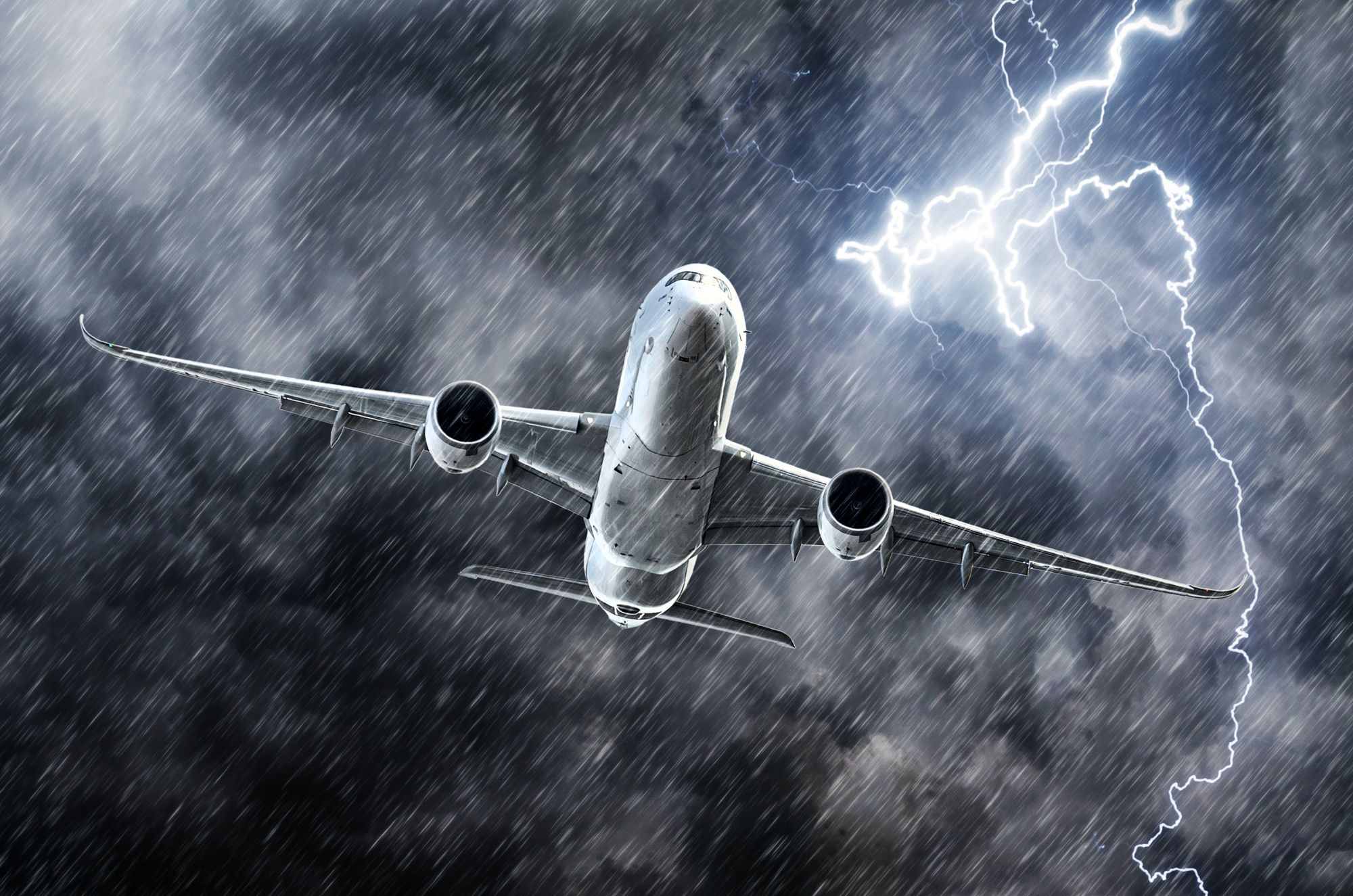 طرحی گرافیکی از برخورد صاعقه به هواپیما